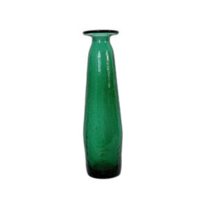 VTG Emerald Green Crackle Glass Tall Mod Large Vase Decanter Decor Art Glass